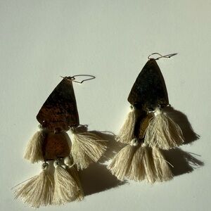 Boho Gold and Cream Tassel Earrings
